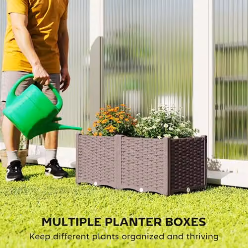 Outsunny Brown Plastic Raised Garden Bed with Legs and Drainage Holes W/D/H: 80 x 40 x 37 cm – 3