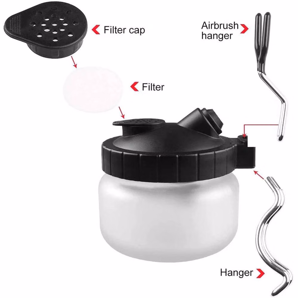 VOGREX Airbrush Cleaning Kit with Glass Paint Jar Stand and Filters, White – 2