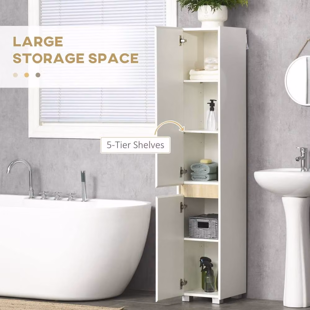Wyld Haus Moka Tall Freestanding Bathroom Cabinet with 5 Adjustable Shelves and Hinged Doors in White – 3