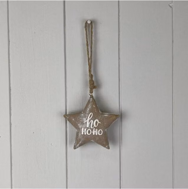 KDMD Ho Ho Ho Wooden Hanging Star Pendant in Brown