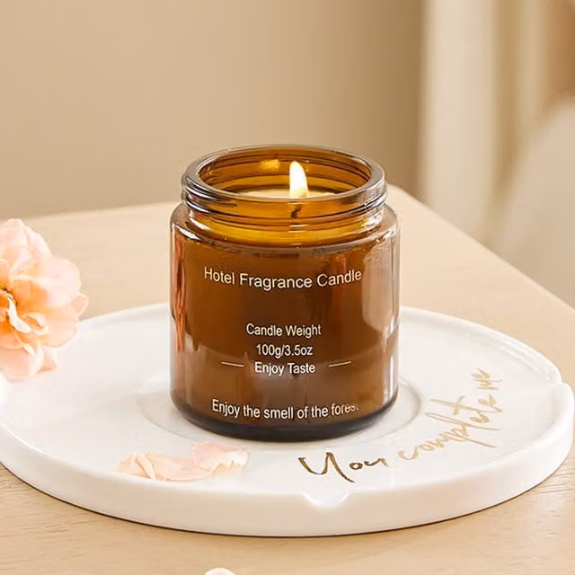 Komore Minimalist Round Glass Tabletop Candle in Brown with Fresh Scent