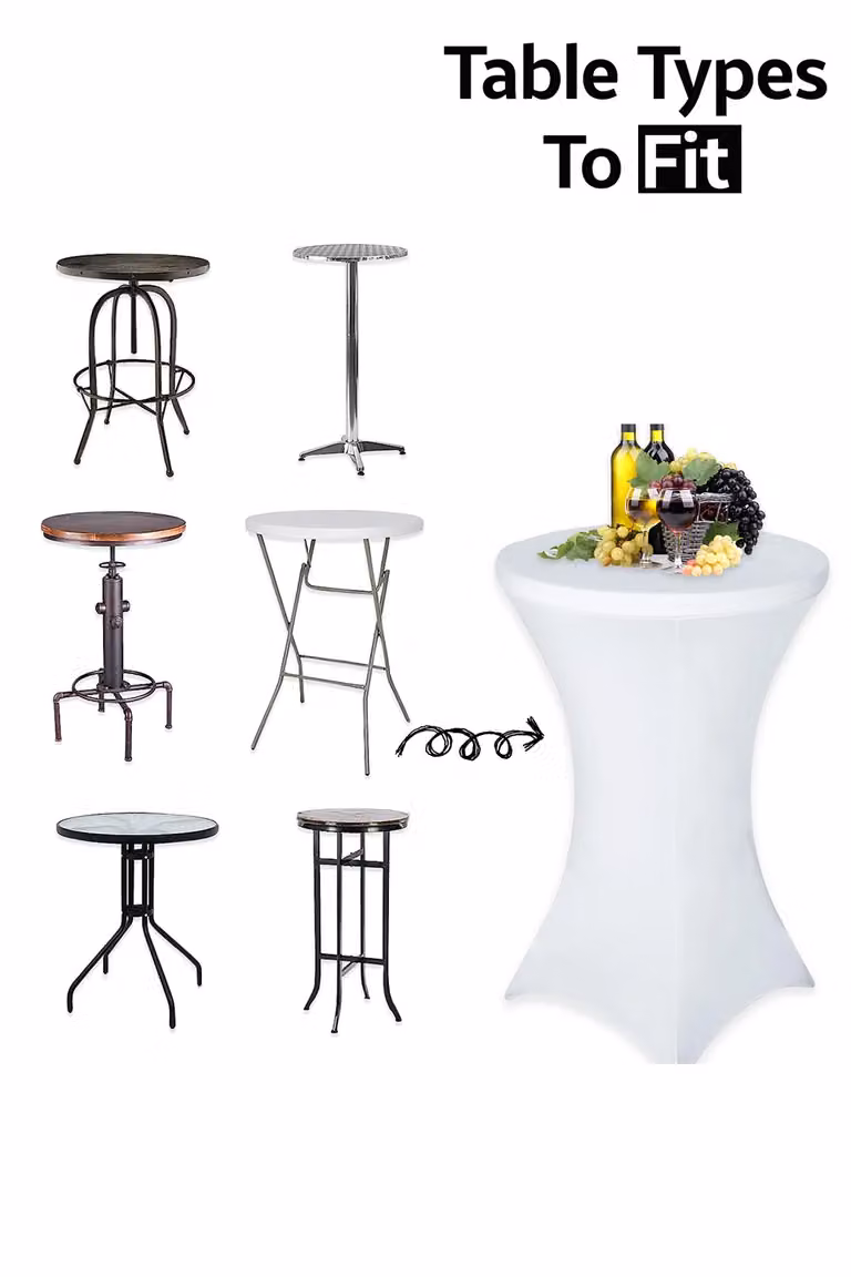 Neel Blue White Spandex Round Cocktail Tablecloth for High Top Tables