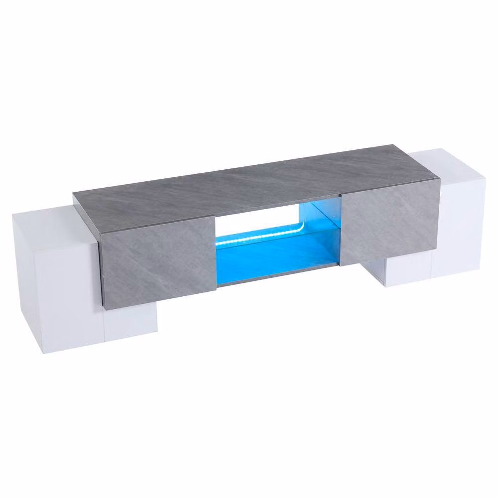 ModernLuxe Modern TV Cabinet with LED Lights, 4 Doors and 2 Open Shelves, Multicolour, W/D/H: 180.0 x 40.0 x 46.5 cm – 3