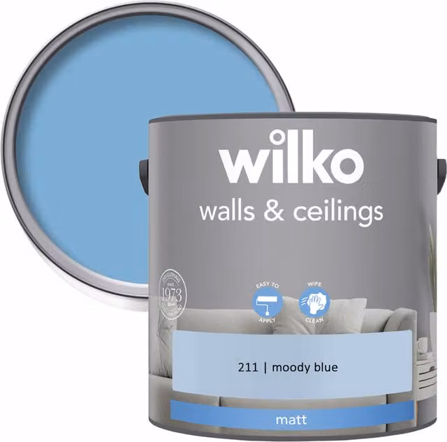 wilko Walls and Ceilings Matt Emulsion Paint, Blue, 2.5 l
