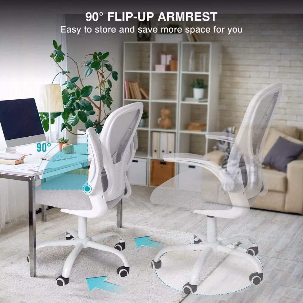 Kelvenix Grey Fabric Task Office Chair with Armrests and 360 Degree Swivel – 2