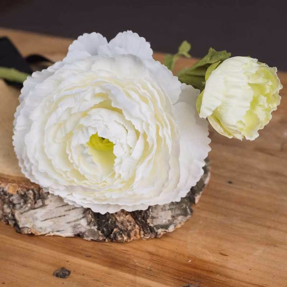 Lemon Pavilion Furniture and Decor White Ranunculus Artificial Flower Spray, W: 15 cm, D: 10 cm, H: 45 cm – 3