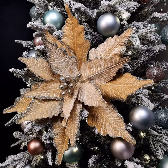 Samuel Alexander Gold Velvet Poinsettia Stem Christmas Decoration, 68 cm – 1