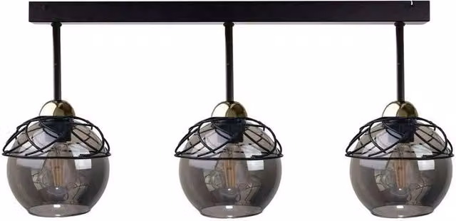 Netlighting Mera Semi Flush Ceiling Light in Black with Transparent Glass Spheres, 60 cm, 3x E27