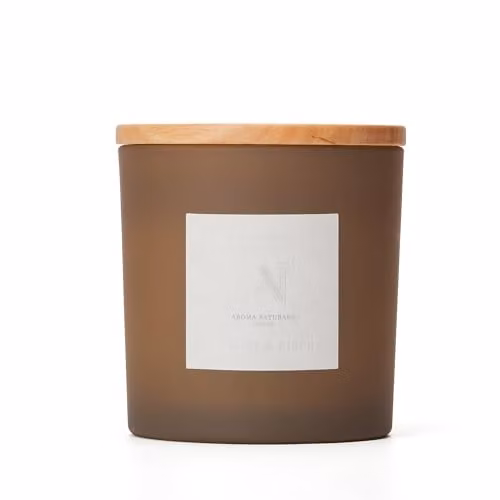 Aroma Naturals Frosted Decadence Scented Candle, Praline & Birch, 360 g, Brown Glass Jar with Wooden Lid