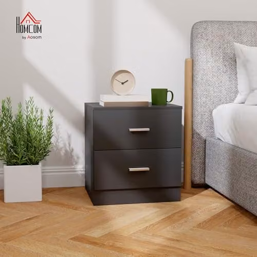 HOMCOM Modern Black Bedside Table with 2 Drawers – 2