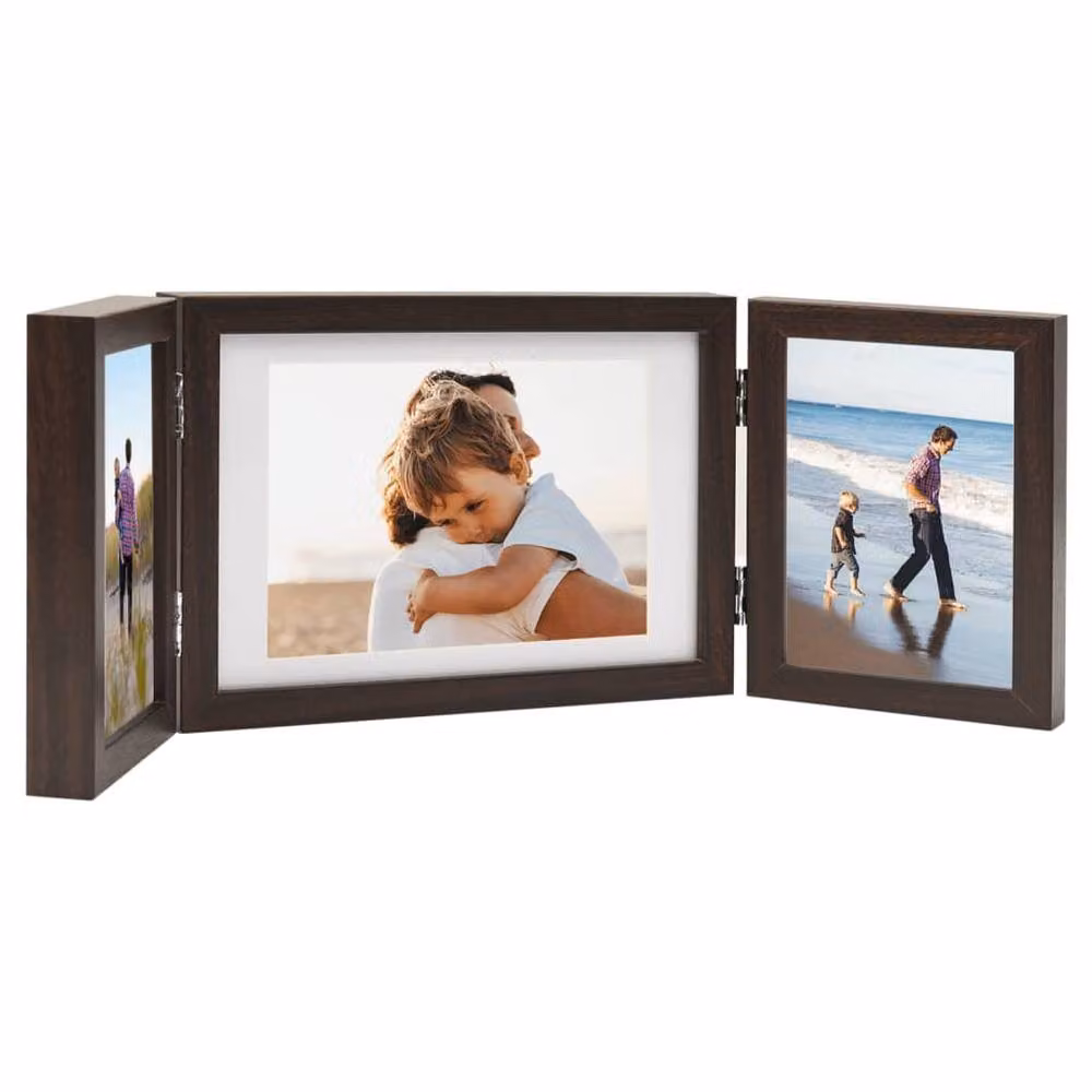 Berkfield Home Trifold Photo Frame Collage in Dark Brown, W: 28 cm, H: 18 cm – 2