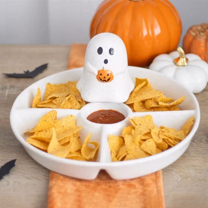 KDMD Ghost Chip and Dip Ceramic Snack Dish in White – 2