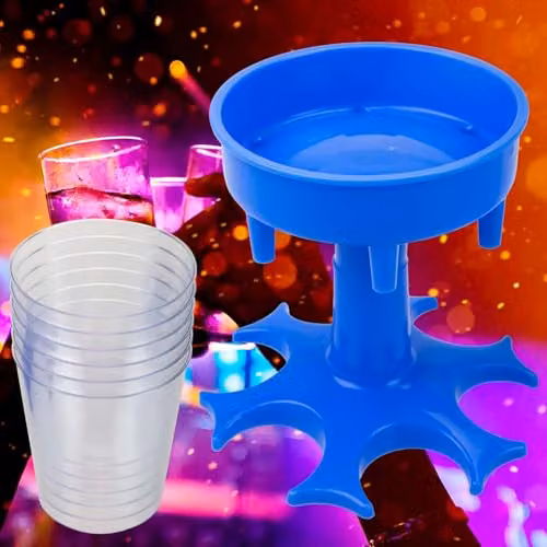 VFM e-Store Shot Buddy Multiple Drink Dispenser in Blue with Plastic Glasses – 5
