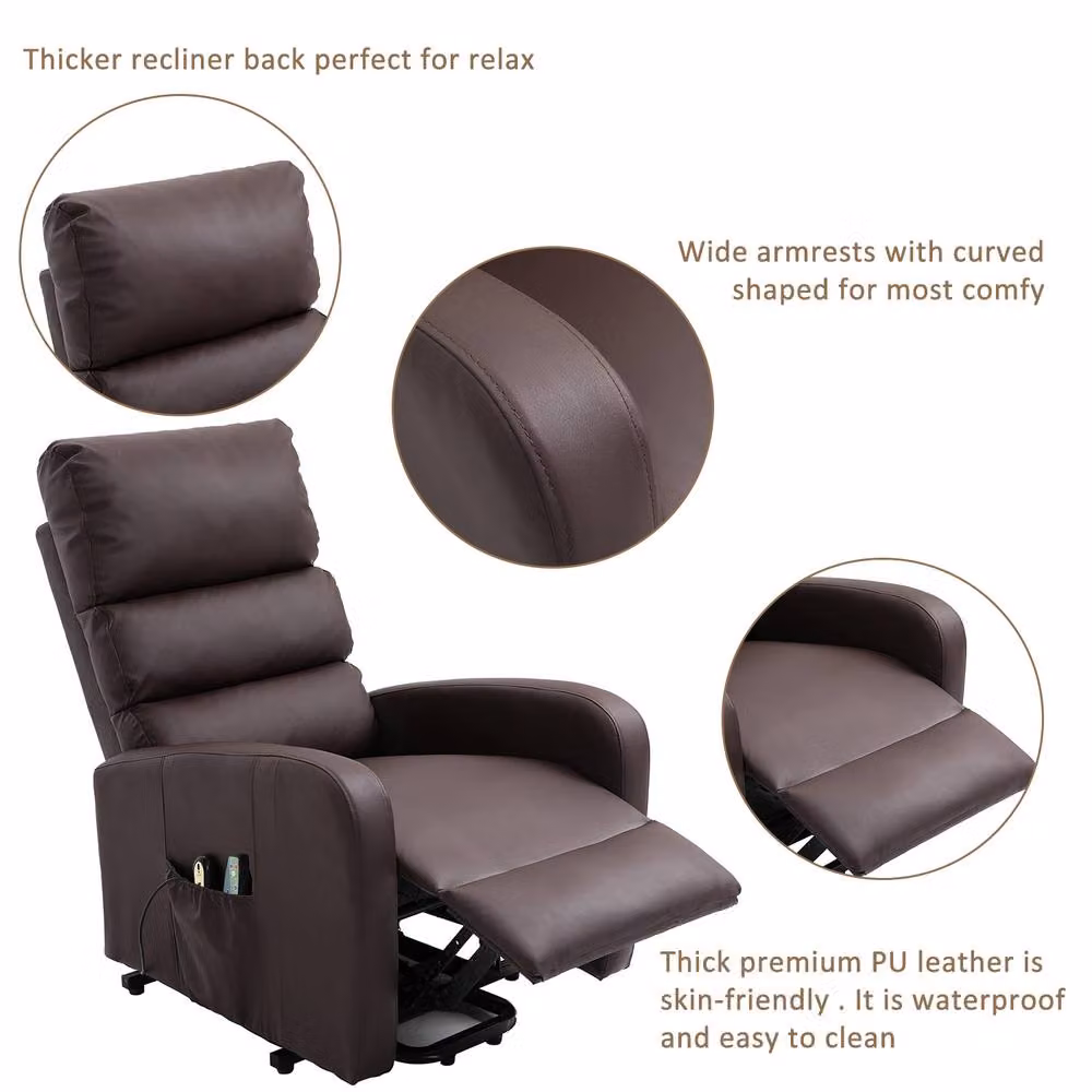 Matteo Power Massage Lift Recliner Chair with Heat and Vibration in Brown Faux Leather – 7