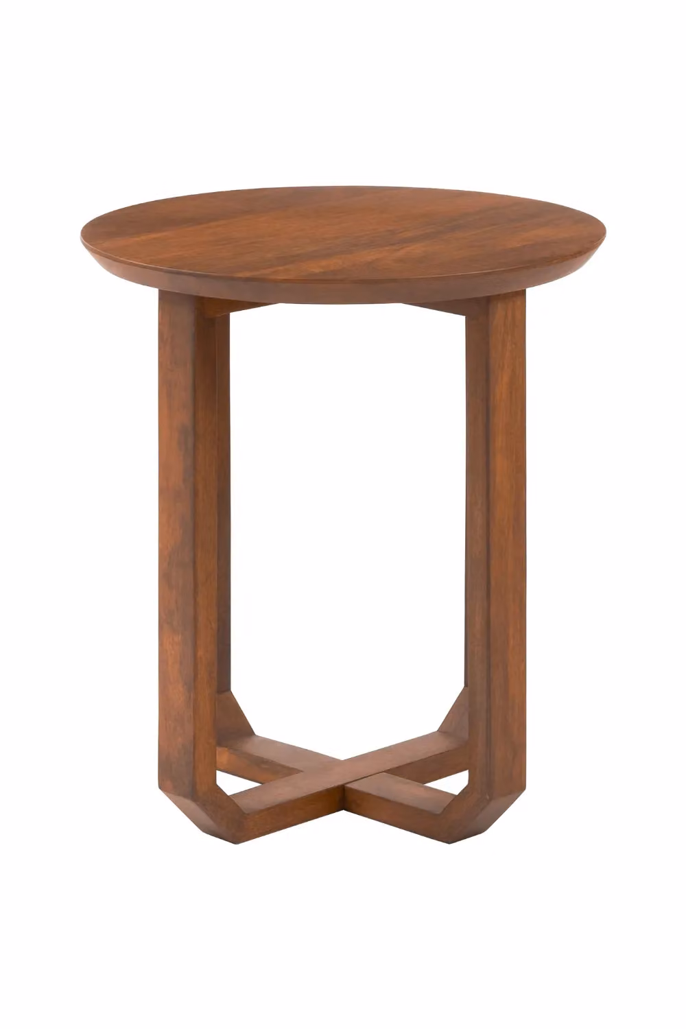 MH London Forbes Round Solid Mango Wood Side Table with Cross Base in Walnut Brown – 2