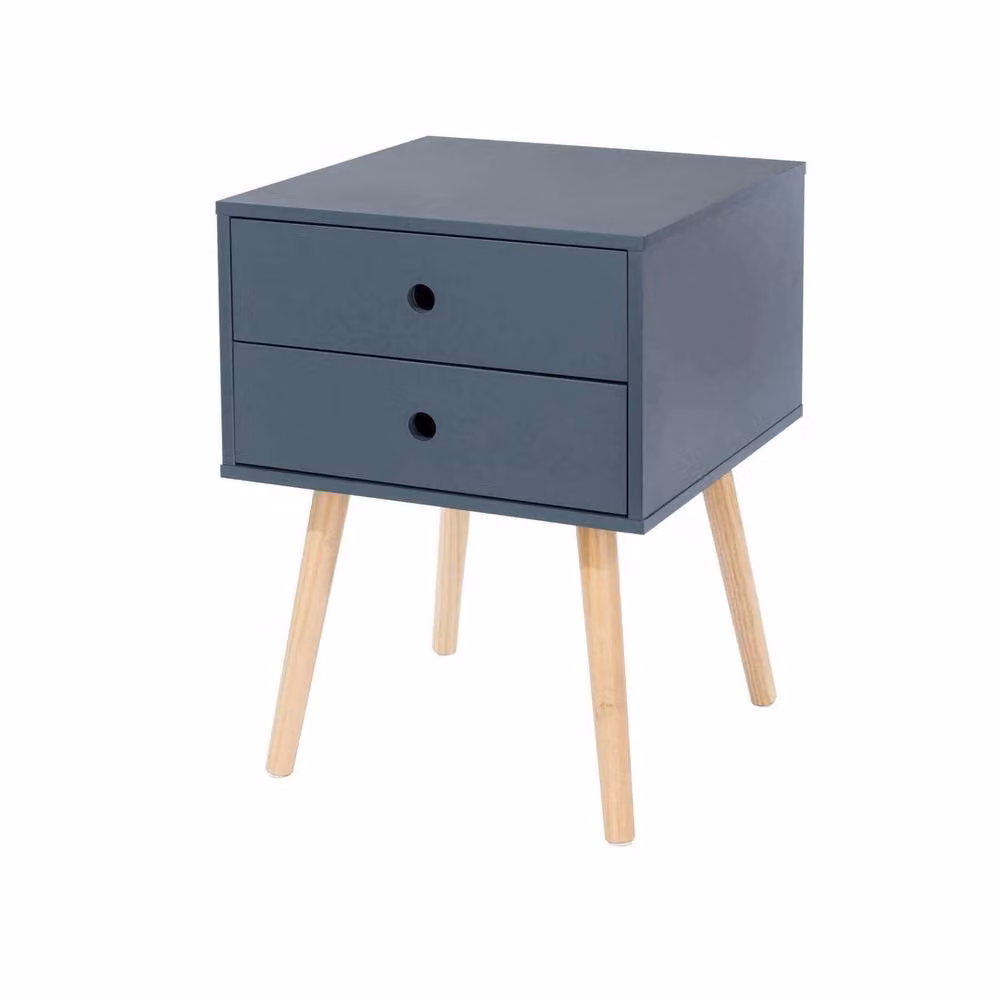 FORGEVIO Modern Blue Lacquered Wood Bedside Cabinet with 2 Storage Drawers – 2