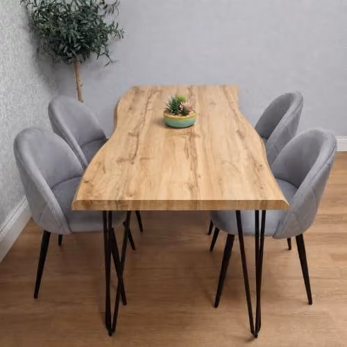 Kosy Koala Rustic Wood-Effect Rectangular Dining Table Set with 4 Grey Upholstered Chairs, W/D/H: 140 x 80 x 75 cm, Brown – 2