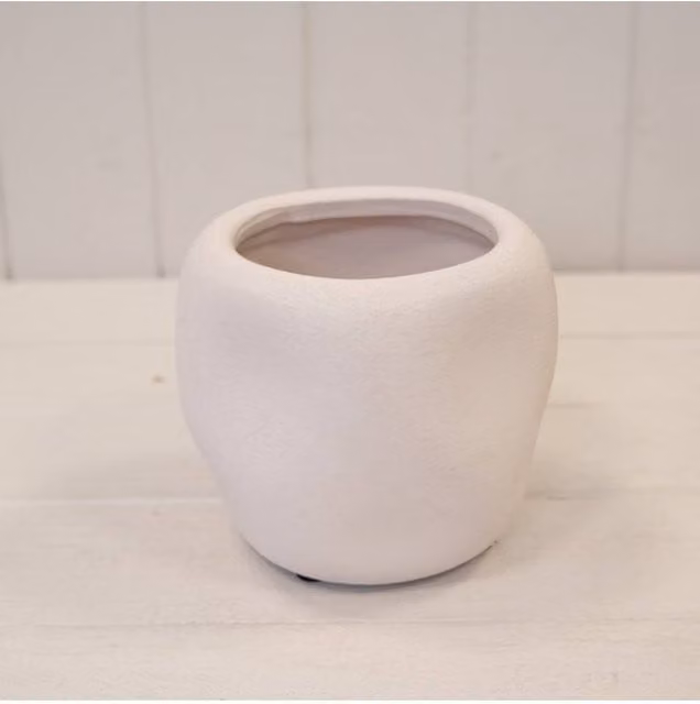 KDMD White Textured Stone Round Tabletop Plant Pot