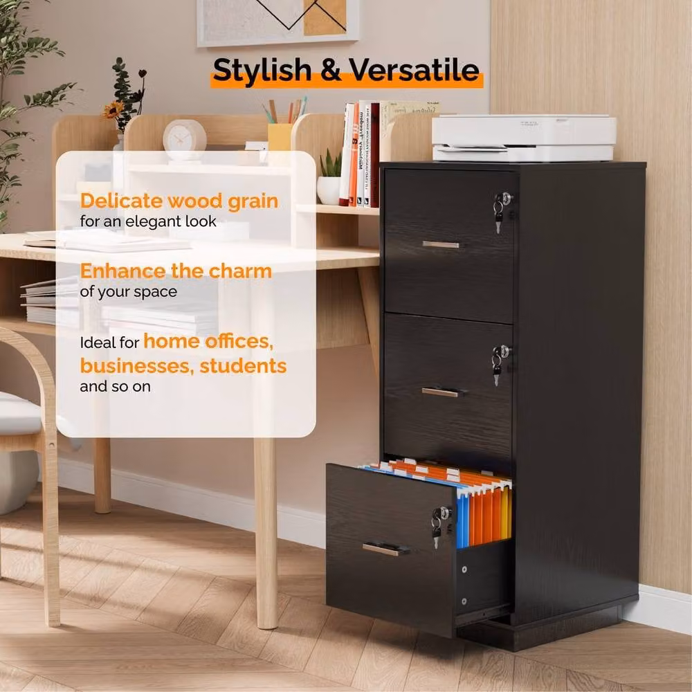 EONLION Black Lockable 3-Drawer Metal File Cabinet for Home Office – 2