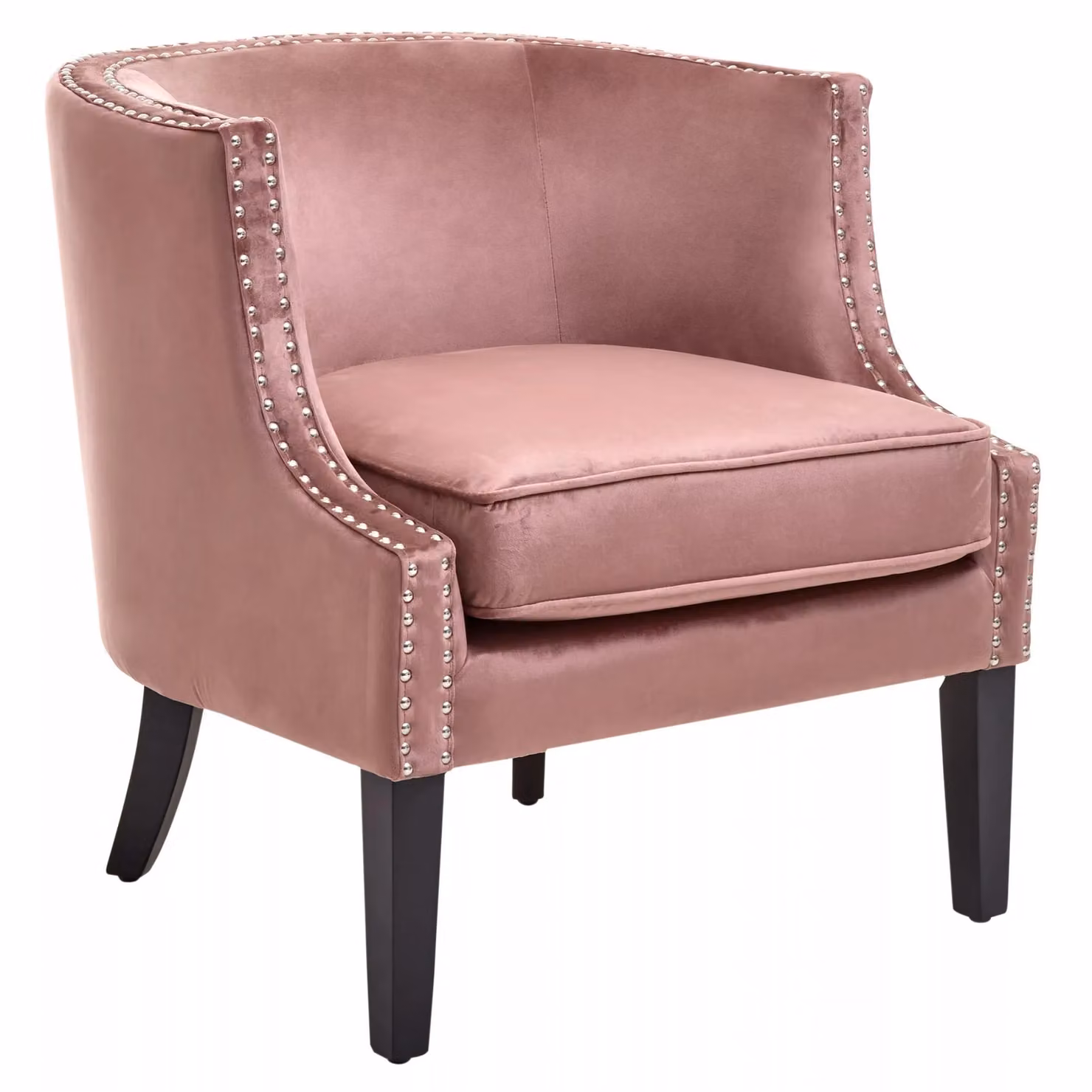 Interiors by Premier Pink Velvet Tub Chair with Armrests and Solid Wood Frame – 3