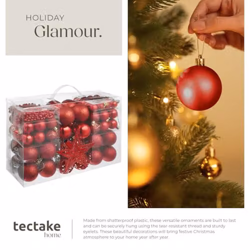 tectake 86-Pack Christmas Baubles Set with Star and String of Beads in Red and Gold – 4