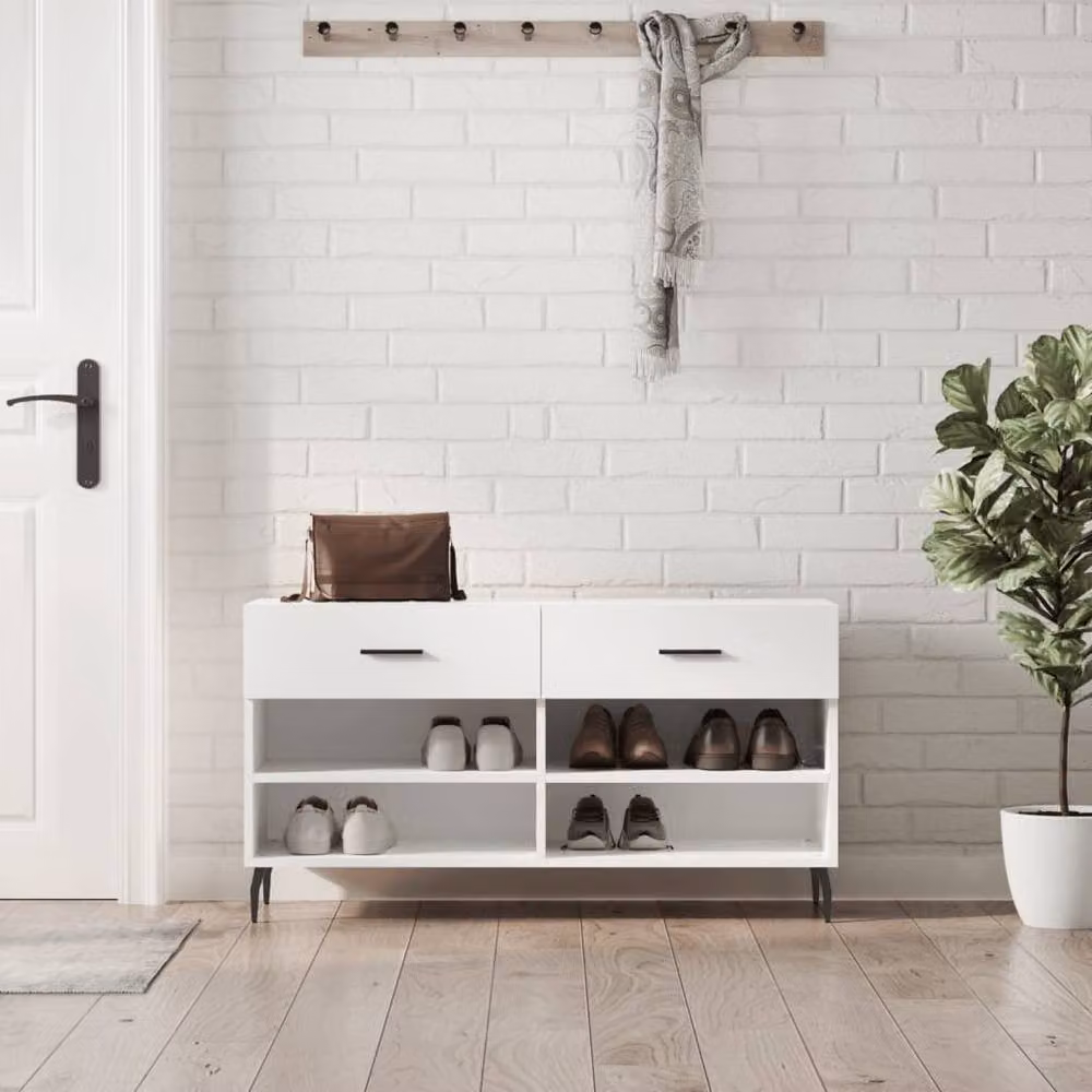 Berkfield Home High Gloss White Shoe Bench W/D/H: 102 x 35 x 55 cm – 2