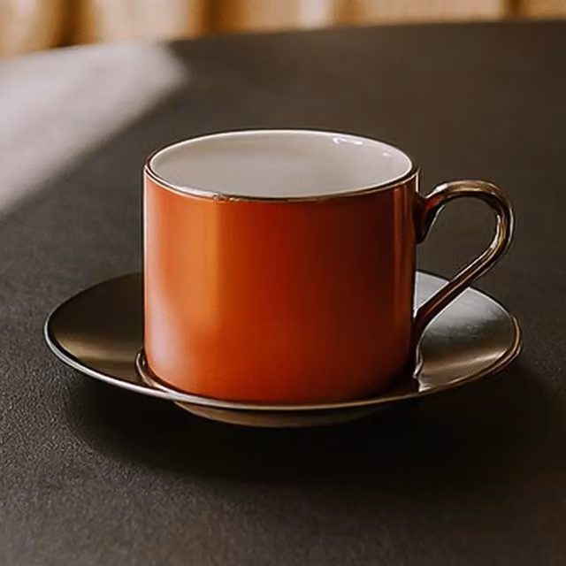 LSA Palazzo Orange Porcelain Teacup and Saucer Set