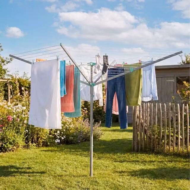 SONGMICS Rotary Washing Line with Ground Spike and Cover, Silver