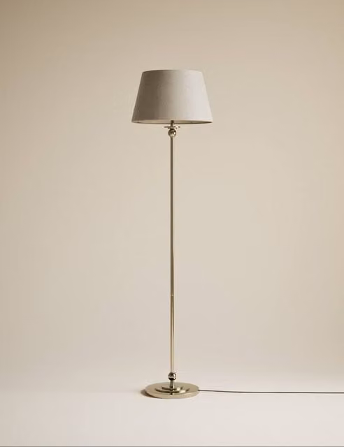 M&S Blair Classic Floor Lamp in Gold/Brass with Beige Fabric Shade