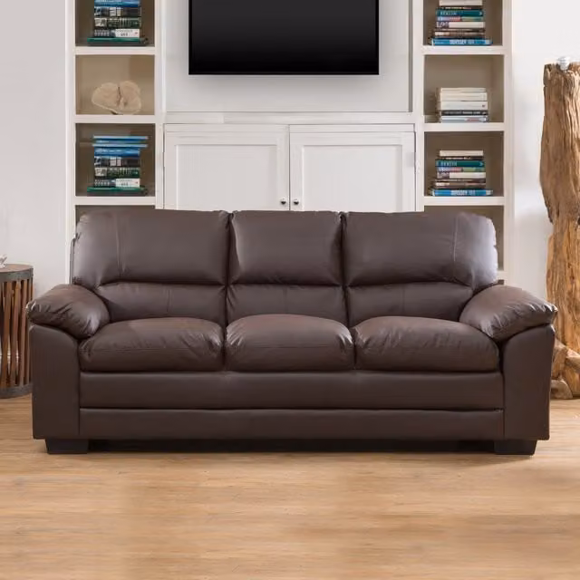 Artemis Home Genoa 3 Seat Upholstered Sofa in Brown Synthetic Leather with Solid Wood Frame