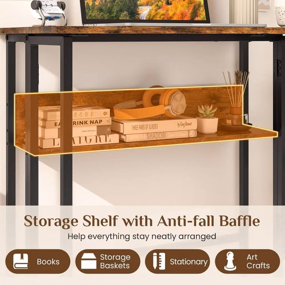Costway Small Folding Computer Desk with Storage Shelf in Brown – 6