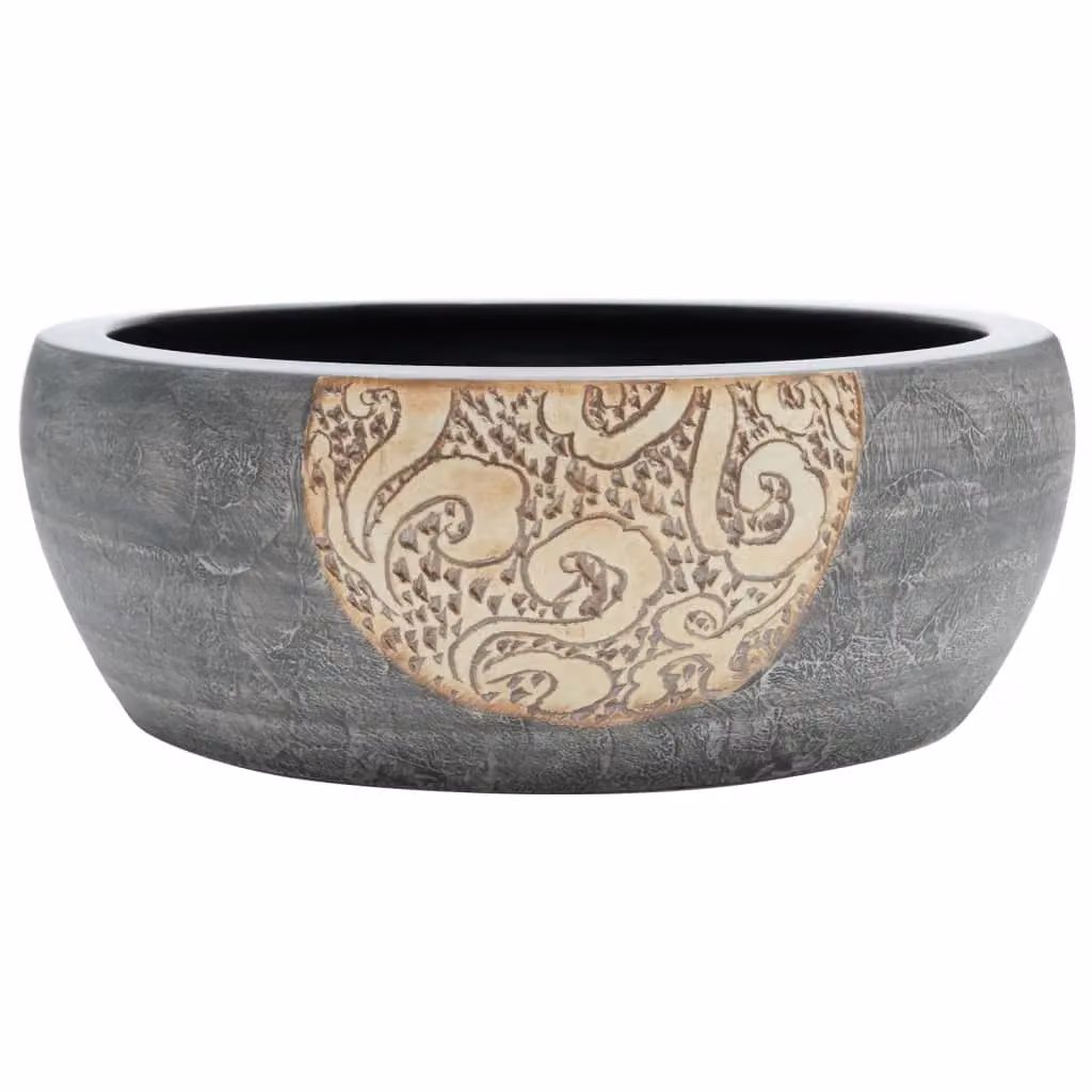 Berkfield Home Round Ceramic Countertop Basin in Black and Brown, Diameter: 41 cm, Height: 14 cm – 2