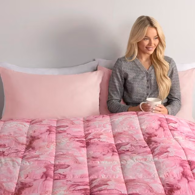 OHS Pink Marble Print Weighted Blanket Throw with Microglass Beads