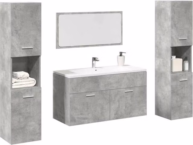 Berkfield Home 4 Piece Modern Wall Mounted Bathroom Furniture Set in Matt Concrete Grey