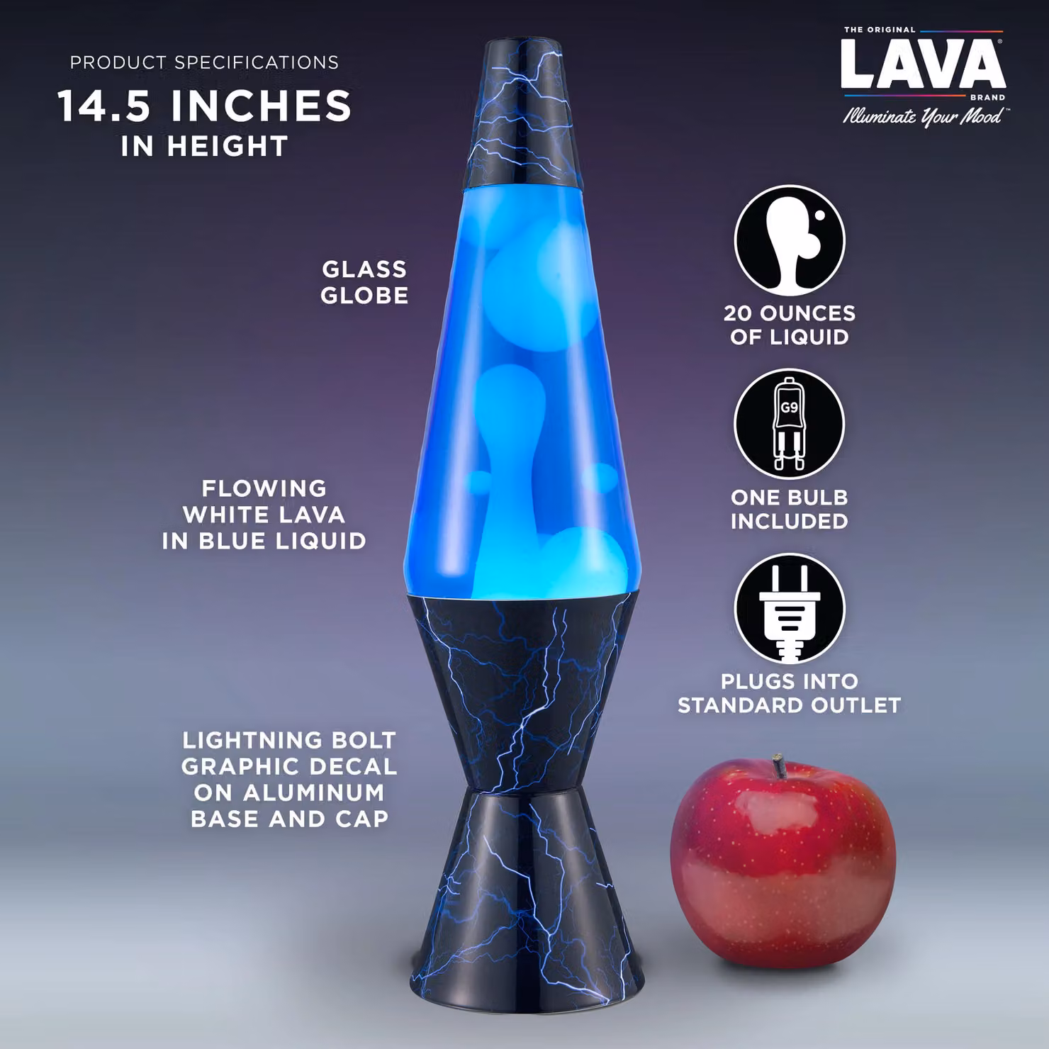 Menkind Blue Lightening Lava Lamp with White and Blue Liquid and Aluminium Base – 2