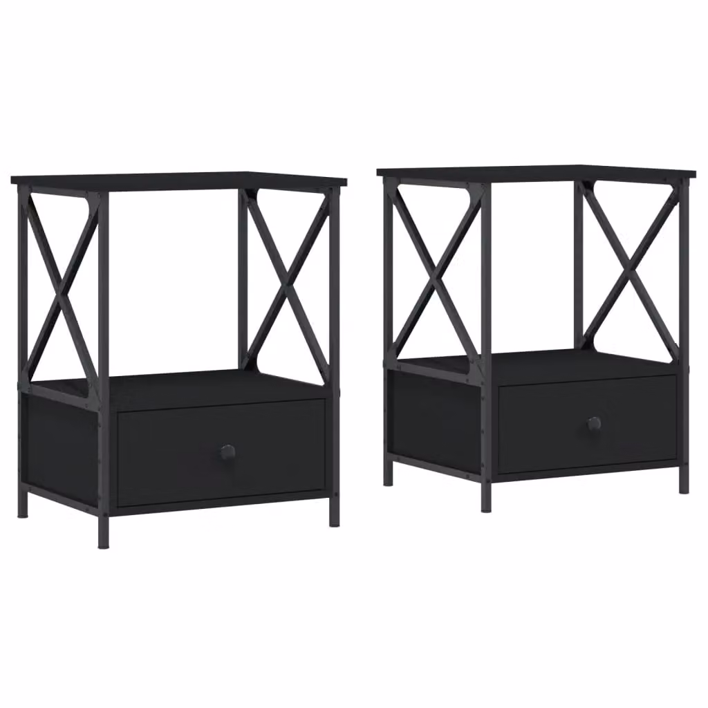 Berkfield Home Set of 2 Black Industrial Bedside Tables, W/D/H: 50 x 41 x 65 cm – 2
