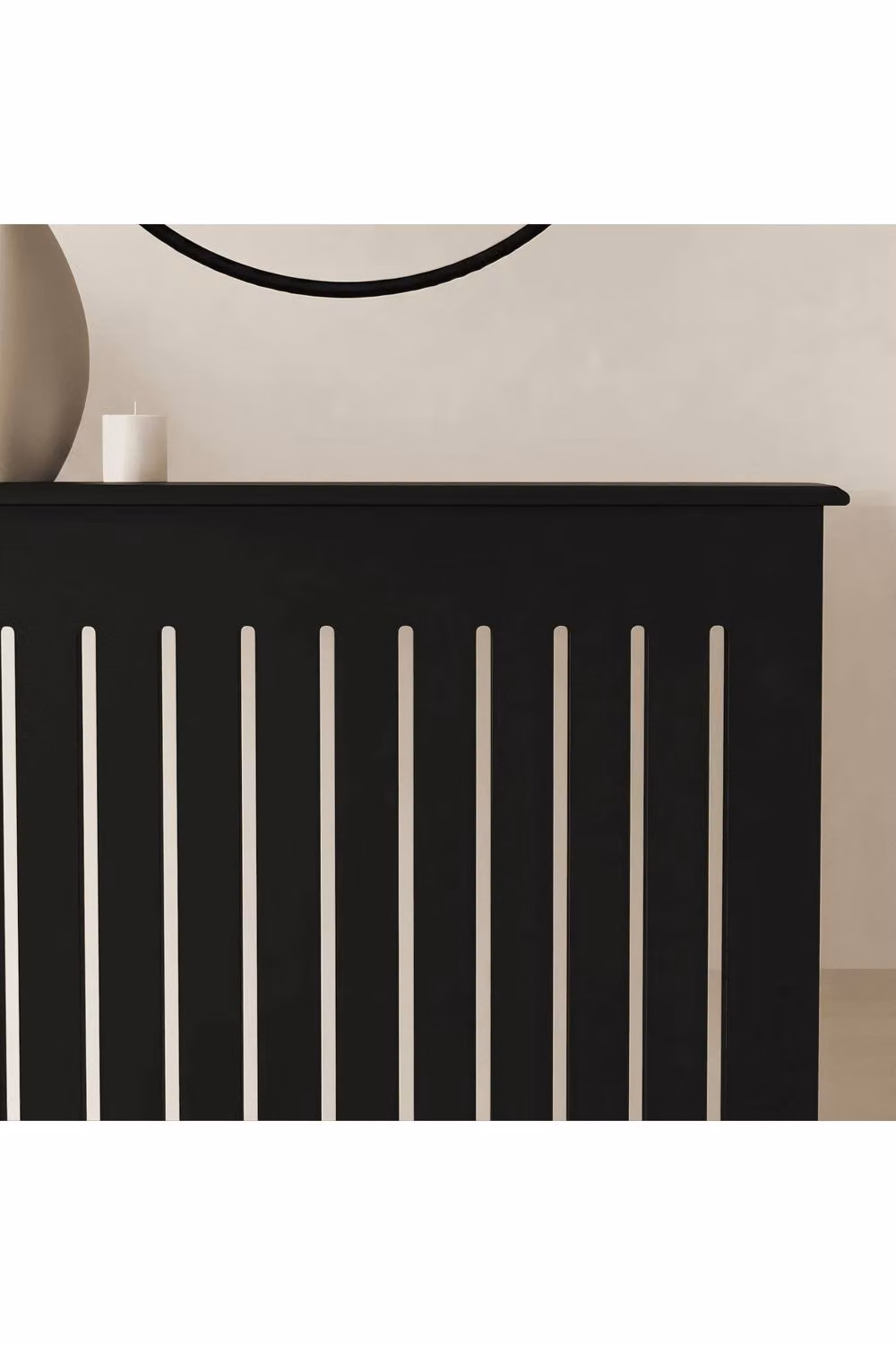 Home Source Loxley Small Radiator Cover, Black MDF Wood, Modern Striped Design, H 82 cm x W 78 cm x D 19 cm – 3