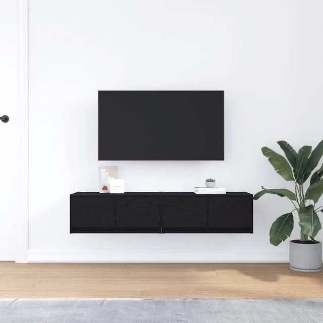 Berkfield Home Set of 2 Black Oak TV Cabinets, W: 60 cm, D: 31 cm, H: 25.5 cm – 1
