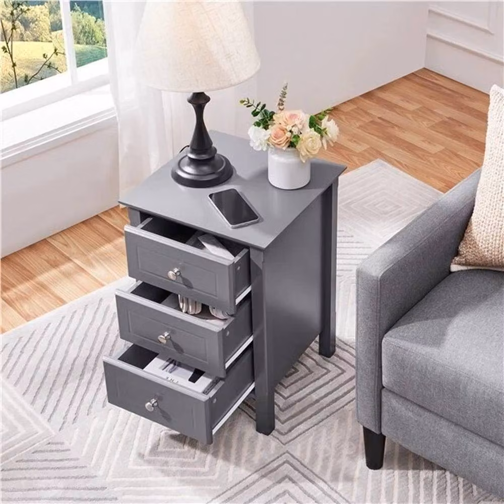 KORVIXA 3-Drawer Bedside Table Storage Cabinet in Grey – 2