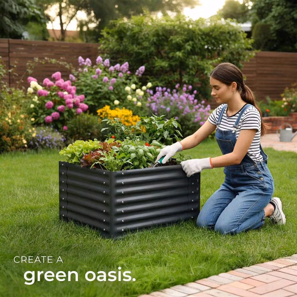 tectake Blomma Raised Garden Bed in Galvanised Steel, Dark Grey, W/D/H: 100 x 100 x 62 cm – 7
