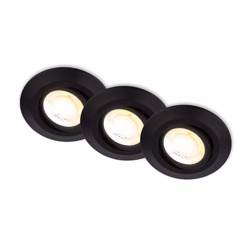 Briloner Set of 3 Dimmable CCT LED Recessed Downlights in Black, D: 90 mm, H: 24 mm