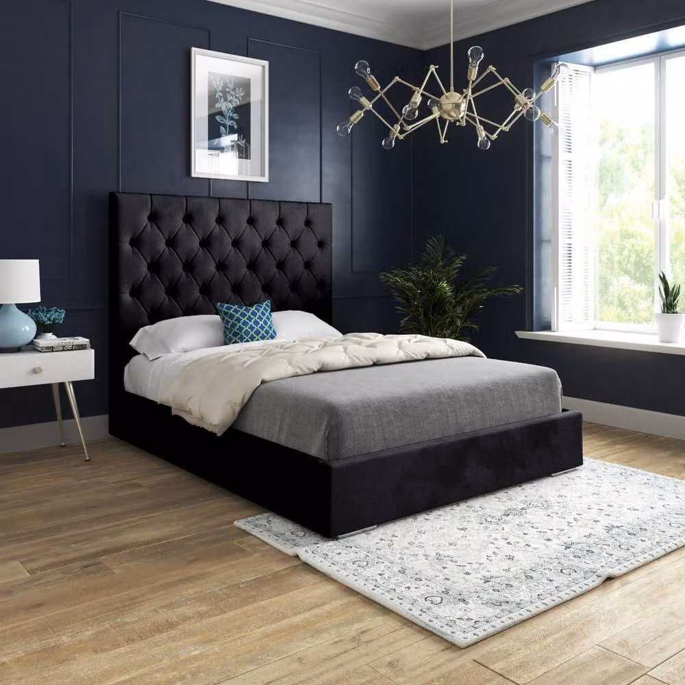 Casani Craster Chesterfield Upholstered Velvet Bed Frame, Black, W/D/H: 180 x 200 cm – 2