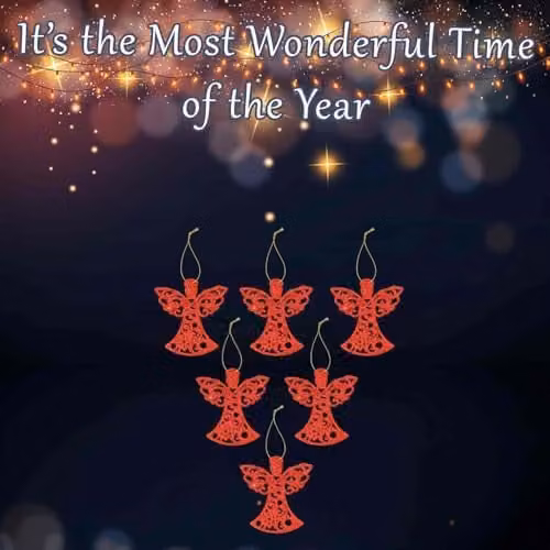 VFM e-Store Red Glitter Hanging Angel Christmas Tree Ornaments, Pack of 6, H 17.5 x W 10 x D 1.5 cm – 3