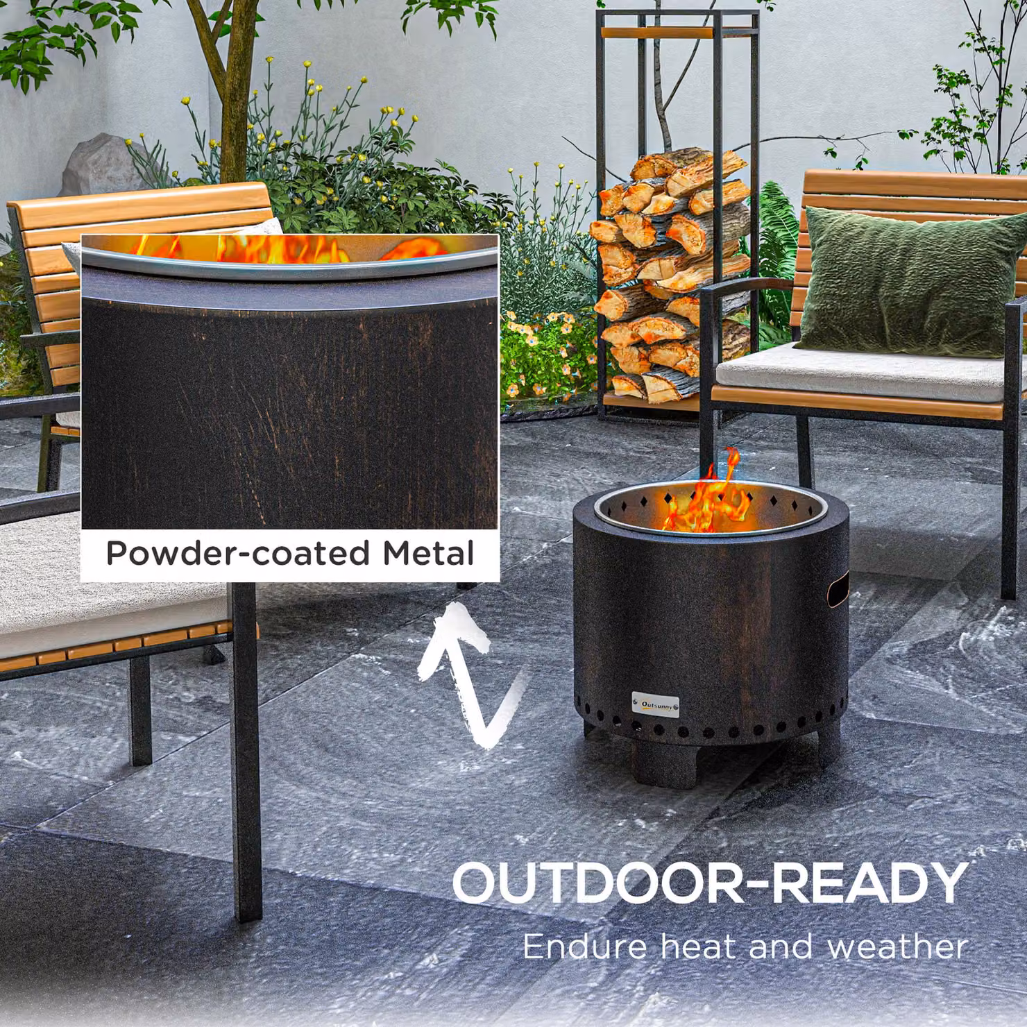Outsunny Metal Smokeless Wood-burning Fire Pit Bowl, Black, W: 45 cm, D: 45 cm, H: 42 cm – 5