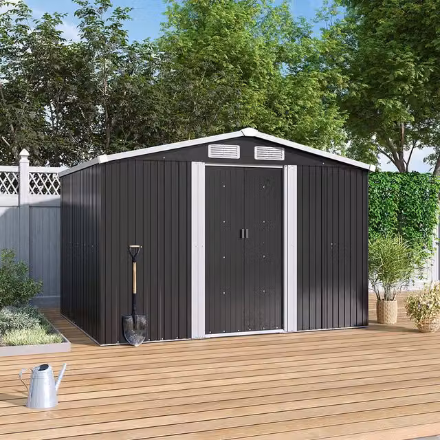 Lifeideas Apex Metal Garden Shed with Gable Roof and Sliding Doors in Matt Black