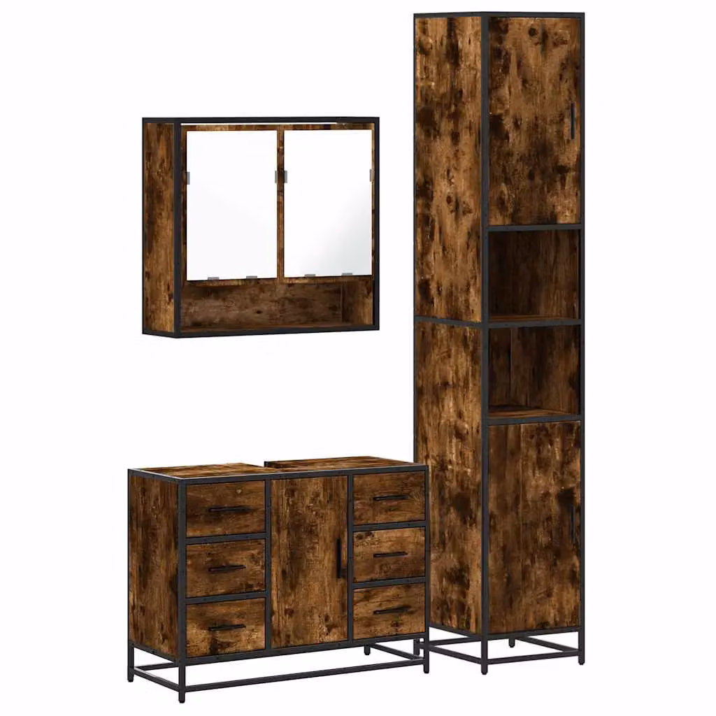 Berkfield Home 3 Piece Industrial Bathroom Furniture Set in Smoked Oak Brown – 2