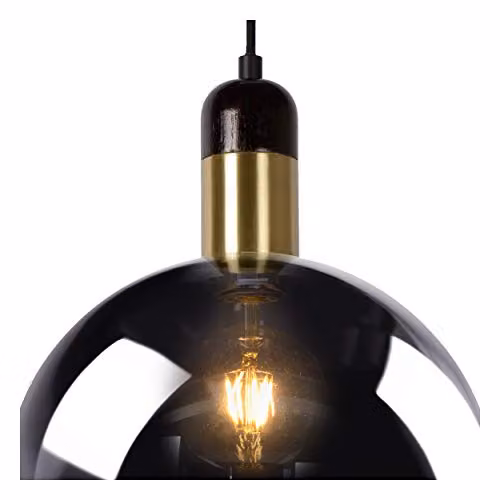 Lucide Julius Dimmable Adjustable Height Vintage Pendant Light in Grey and Gold/Brass, Diameter: 40 cm – 4