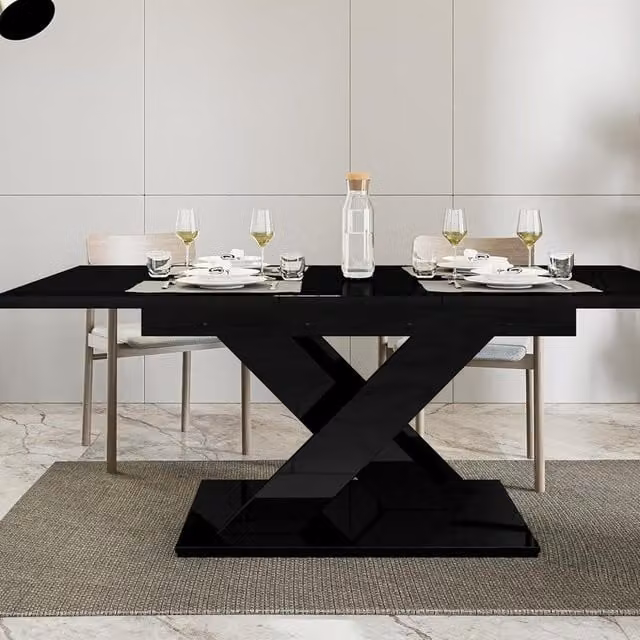 PHD Furniture Modern Extendable Rectangular Dining Table in Black Gloss