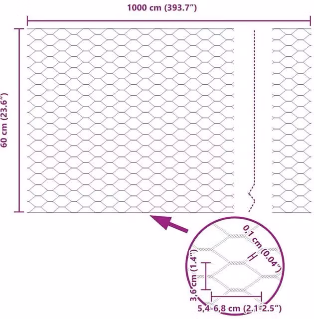 Berkfield Home Green PVC Coated Steel Hexagon Fence, H: 60 cm x W: 10 m