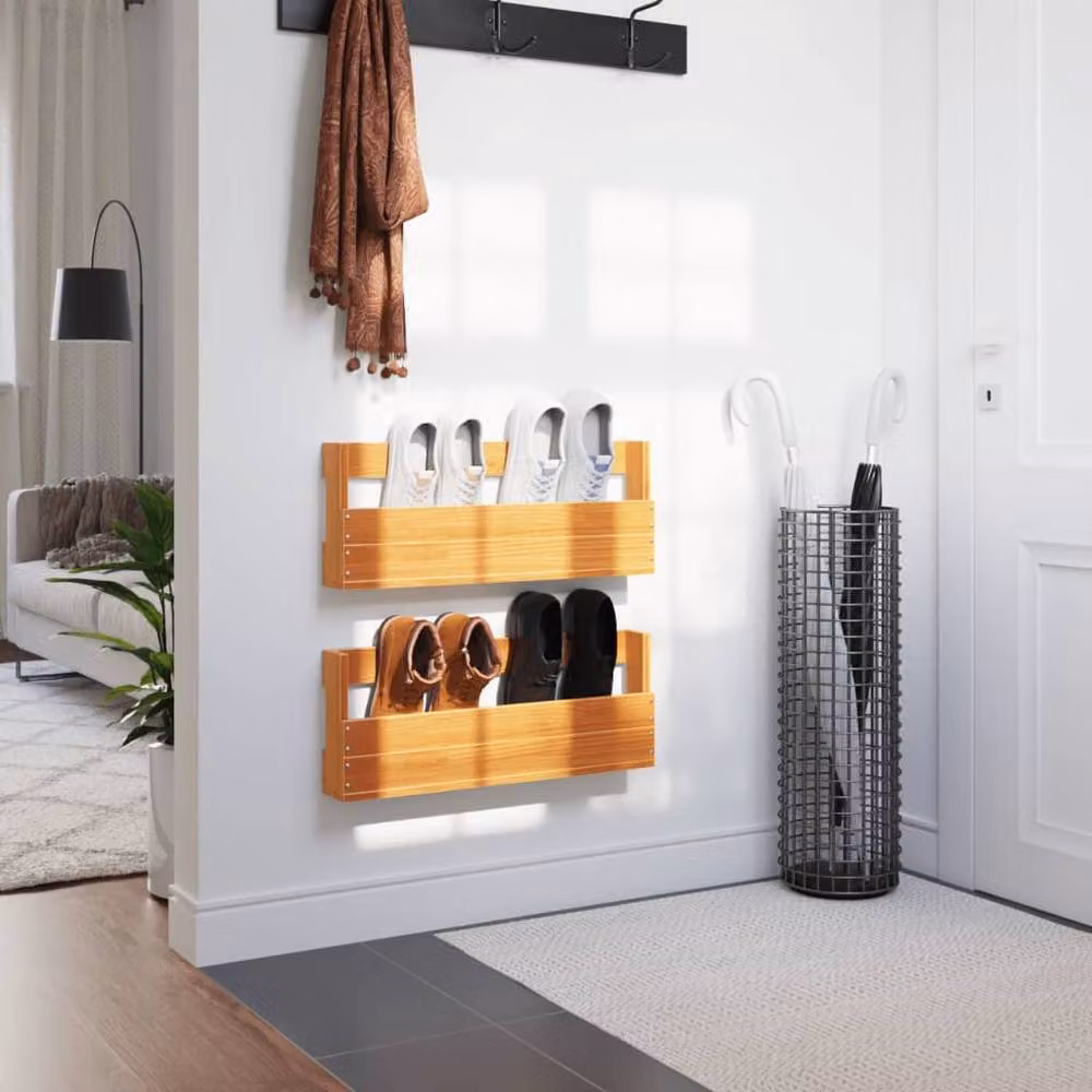 Berkfield Home Wall-mounted Shoe Racks, 2 Pack, Wax Brown Solid Pine Wood, W: 59 cm, D: 23.5 cm, H: 8.5 cm – 3